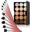 15-Color Concealer Palette+ Pro 10 Pcs Eyebrow Powder Foudation Makeup Brush Set