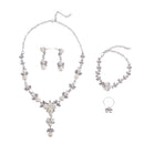 Fashion Diamante Wedding Party Jewelry Set Bridesmaid Silver Crystal Pearl Necklace Earrings Ring Bracelet Jewellery Set