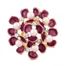 Red Flowers Crystal Faux Paerls Scarf Brooch Pins Holder Scarf Jewelry