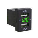 Car 5V 2.1A Mount Green LED Voltmeter Double USB Charging Ports For Toyota
