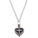 Retro Cross Crystal Heart Pendant Cremation Ash Holder Urn Keepsake Necklace