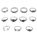 11 Pieces Vintage Rose Leaf Band Finger Ring Set Midi Finger Nail Ring Antique Silver