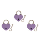 3pcs Mini Heart Shaped Padlocks with Keys Travel Luggage Suitcase Safety Lock Set Purple