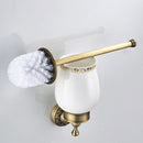 Vintage Brass Wall Mounted Lavatory Toilet Brush and Holder Set Bathroom Tool