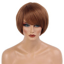 12" Women Lady Costume Cosplay Daily Wear Party Short Natural 100% Real Human Hair Wigs With Cap Heat Resistant Brown