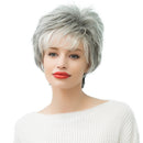 Fashion Women Short Natural Wave Human Hair Wig Full Head Wigs Ombre Gray
