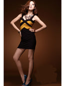 Women Girls Fashion Sleeveless Zippered Slim Fit Mini Dress Wedding Party Dating Wear Clothing Outfit Black + Yellow Free Size