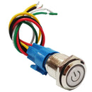 Metal Push Button 16mm Self-reset Push Button Switch 5A, 220V Car Switch, Silver Shell with Green LED