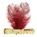 Ladies Vintage Headband 1920s Gold Sequins Red Feather Flapper Gatsby Hairband Elastic Carnival Fancy Dress Hair Accessory