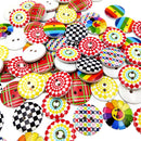 100 Pieces Assorted Striped 2 Holes Wooden Buttons for Sewing and Craft 20mm