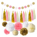 30pcs Paper Tassels Pom Poms Flowers Circle Hanging Garland Wedding Birthday Baby Shower Home Background DIY Decor