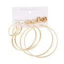 6 Pairs Fashion Statement Loop Ring Club Party Pearl Ball Studs Earrings