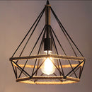 Retro Manila Rope Twined Diamond Lightshade Ceiling Chandelier Decorative Hanging Light for Home Shop Restaurant Decoration