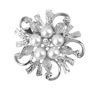 Wedding Bridal Women's Faux Pearl Flower Brooch Pin Gift Silver