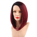 Synthetic Red Color Gradient Hair Wigs, Lady Ombre Medium Partial Straight Hairpieces, Heat Safe, Daily Party Costume