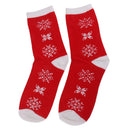 1 Pair 80% Cotton Unisex Soft Winter Warm Snowflake Pattern Red Christmas Crew Socks