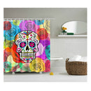 Home Hotel Bathroom Shower Room Decor Retro Fabric Shower Curtains With 12 Hooks Fashionable Skull Print Charms