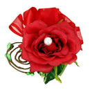 Women Faux Pearl Polyester Boutonniere Corsage Brooch Pin For Wedding Formal Party Supplies Red
