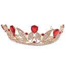 Red Teardrop Crystal Leaves Baroque Tiara Crown Wedding Prom Party Princess Bridal Headband Women Hair Accessory