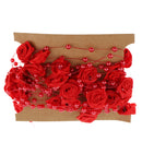 5Meters Satin Flower Handmade Artificial Pearl Bead Chain Trim Wedding Clothes Accessories Handbag DIY Red