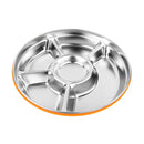 Stainless Steel 5 Partition Food Serving Dish Tray Round Dinner Plate Tableware with Cover Cap 10.3 inch