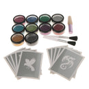 Temporary Body Art Face Paint Shimmer Glitter Powder Tattoo Stencils Brushes