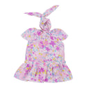 Flower Short Sleeve Dress and Rabbit Hairband for 18inch American Girl Journey Dolls Party Outfit Purple
