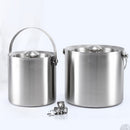 2L Capacity Compact Double Walled Stainless Steel Ice Bucket Wine Drink Cooler With Lid Bar Party Supplies Silver