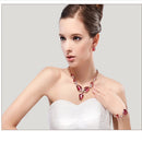 Luxury Opal Crystal Tulip Pendant Necklace Earring Wedding Bride Jewelry Set