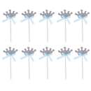 10pcs Blue Bow Crown Cupcake Toppers Glitter Cake Picks Wedding Baby Shower Kids Birthday Anniversary Party Decoration