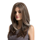 24 Inches Brown Long Wavy Straight Layered Synthetic Hair Wig with Wig Cap for Women Ladies Party Cosplay Dress