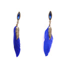 Vintage Leaf Charm Feather Drop Dangle Hook Earrings for Women Blue