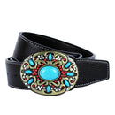 Black Belt Colorful Turquoise Buckle Western Native American Genuine Leather Belt Indian Mens 110-125cm/3.8cm Width
