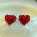 Women Sweet Cute Ear Stud Crystal Rhinestone Love Red Heart Stud Earrings for Party