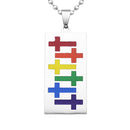 LGBT Gay Lesbian Pride Stainless Steel Rectangle Rainbow Dog Tag Pendant Beads Chain Necklace
