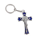 Blue Crucifix Jesus Keyring Holy Cross Key Ring Religious Catholic Gift