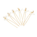 6Pcs Bridal Gold Leaf Hair Stick Pearl Crystal Flower Hairpins Clips Bridesmaid