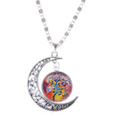 Novelty Crescent Life Tree Moon Chain Necklace Women Cabochon Glass Jewelry