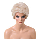 10" Women Daily Wear Costume Party Cosplay Short 100% Real Human Hair Wigs With Cap Heat Resistant Platinum Blonde