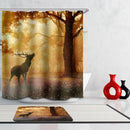 Home Bathroom Bedroom Door Window Use Extra Long Fabric Bath Shower Deer Print Pattern Curtain With 12 Hooks
