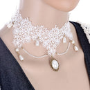 White Crochet Lace Choker Necklace with Water Drop Charms for Wedding Bride