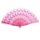 Vintage Spanish Silk Fabric Folding Hand Flower Fans Girl Women Party Gift Pink