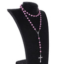 Women Girls Hip 8mm Bead Rosary Pray Hand Jesus Cross Pendant Necklace Pink