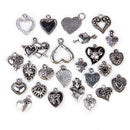 Alloy Silver Assorted Heart Shapes DIY Charms Pendants Beads Bulk Pack of 25