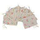 10 x Green Cherry Linen Jute Sack Jewelry Pouch Drawstring Gift Bags Favor