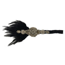 Vintage Black Feather Headband Ladies Crystal Party Headpiece Flapper Fancy Dress