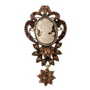 Vintage Oval Palace Maiden Resin Full Brown Rhinestone Flower Leaf Brooch Pin for Women Girls Shirt Dress Jewelry 1 Piece