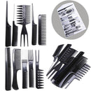 10pcs/set Pro Salon Hair Cut Styling Hairdressing Barbers Combs Brushes with Storage Bag - Black