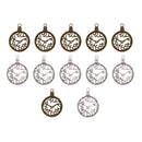 12 Pcs Mixed Antique Bronze Alloy Round Clock Steampunk Gears Charms Pendant