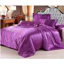 Soft Comfortable Shrink Resistant Solid Color Satin Silk Bedding Duvet Cover+Flat Sheet+Pack of 2PCS Pillow Case FOR 6.6ft Bed Purple